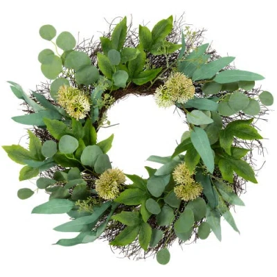 NORTHLIGHT NORTHLIGHT EUCALYPTUS AND OLIVE LEAF TWIG SPRING WREATH, 24-INCH