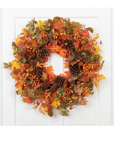 Northlight Eucalyptus Maple Leaves & Acorns Artificial Fall Harvest Wreath In Multi
