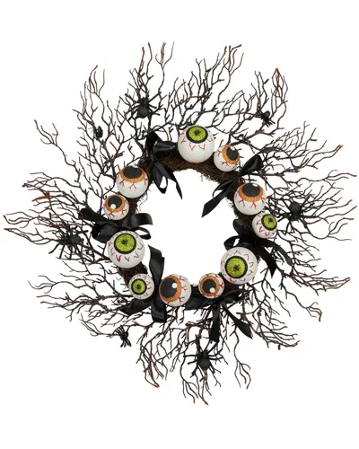 Northlight Eyeballs & Spiders 24in Halloween Twig Wreath In Black