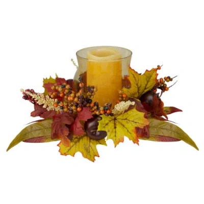 Northlight Fall Apple Glass Hurricane Pillar Candle Holder Thanksgiving Centerpiece In Multi