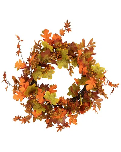 Northlight Fall Harvest Berries & Autumn Leaves Artificial Wreath In Orange