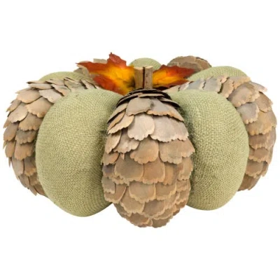 Northlight Fall Harvest Layered Pine Cone And Burlap Pumpkin In Multi