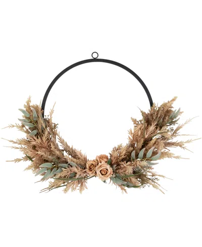 Northlight Fall Harvest Pale Rose And Thistle With Foliage Artificial Wreath 24-inch Unlit In Brown