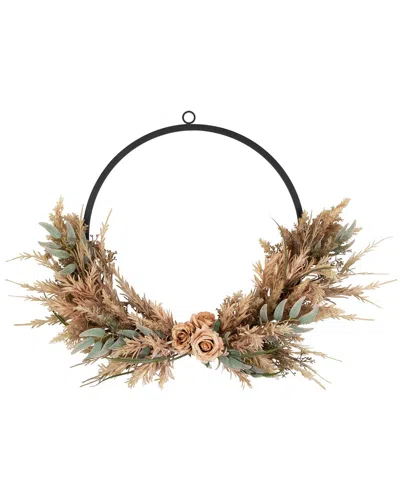 Northlight Fall Harvest Pale Rose & Thistle With Foliage Artificial Wreath In Beige