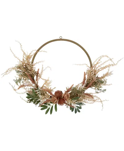 Northlight Fall Harvest Pale Roses With Foliage Artificial Wreath 24-inch Unlit In Brown