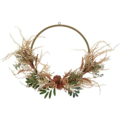 NORTHLIGHT NORTHLIGHT FALL HARVEST PALE ROSES WITH FOLIAGE ARTIFICIAL WREATH, 24-INCH, UNLIT
