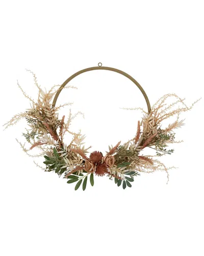 Northlight Fall Harvest Pale Roses With Foliage Artificial Wreath In Beige