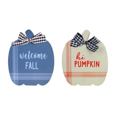 Northlight Fall Harvest Wooden "hi Pumpkin" And "welcome Fall" Plaques With Bow In Multi