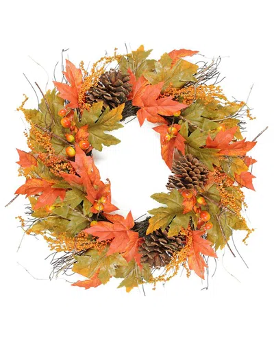 Northlight Fall Leaves And Pumpkins Artificial Thanksgiving Wreath  24-in Unlit In Green
