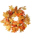 NORTHLIGHT NORTHLIGHT FALL LEAVES  PUMPKINS AND BERRIES ARTIFICIAL THANKSGIVING WREATH  22-IN UNLIT