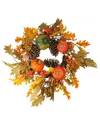 Northlight Fallen Leaves With Pine Cones And Pumpkins Artificial Thanksgiving Wreath  Orange 24-inch In Orange