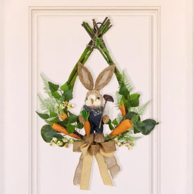 Northlight Farmer Bunny Moss Vines Teardrop Easter Wreath In Green