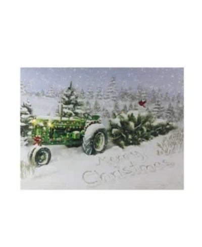 Northlight Fiber Optic And Led Lighted Merry Christmas Tractor Canvas Wall Art 12" X 15.75" In Green