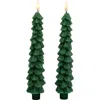 Northlight Flickering Led Flameless Wax Tapered Christmas Tree Candles In Green