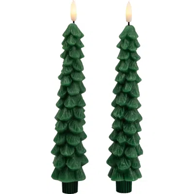 Northlight Flickering Led Flameless Wax Tapered Christmas Tree Candles In Green