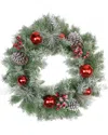 Northlight Flocked Pine Red Ball Berries & Silver Cedar Artificial Christmas Wreath