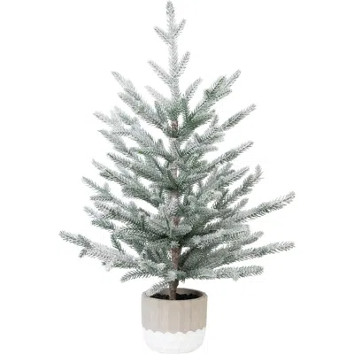 Northlight Flocked Potted Artificial Christmas Snowy Tree In Green