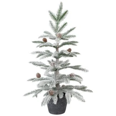 Northlight Flocked Potted Snowy Christmas Tree With Pinecones In Green