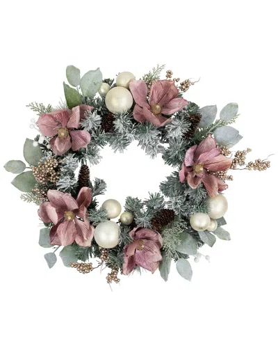 Northlight Floral & Ball Ornament Frosted Pine Artificial Wreath In Multi