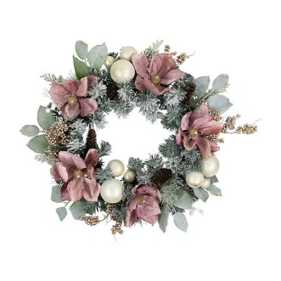 NORTHLIGHT FLORAL AND BALL PINE WREATH