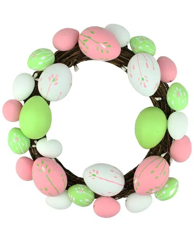 Northlight Floral Stem Easter Egg Spring Grapevine Wreath In Pink