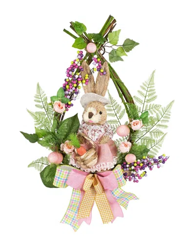 Northlight Flower Bunny Teardrop Easter Wreath In Green