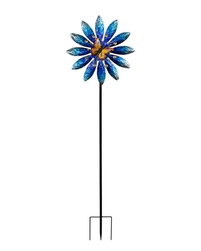 Northlight Flower With Butterfly Outdoor Pinwheel Garden Stake In Blue
