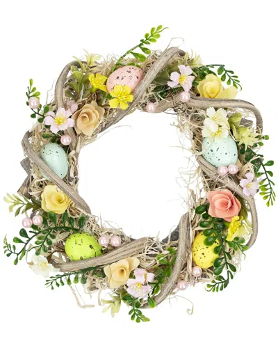 Northlight Flowers & Speckled Eggs Artificial Easter Wreath In Brown