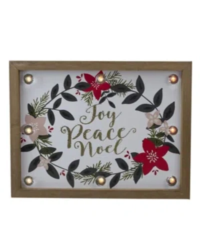 Northlight Framed Floral "joy Peace Noel" Wooden Christmas Wall Plaque In Beige