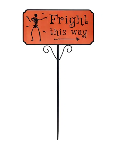 Northlight Fright This Way Skeleton Outdoor Halloween Metal Lawn Stake Sign In Orange