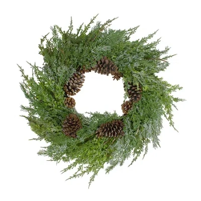 Northlight Frosted Cedar And Pine Cone Wreath In Green