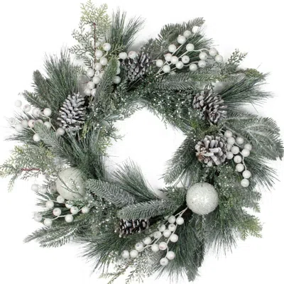 Northlight Frosted Mixed Pine And Pine Cone Artificial Christmas Wreath, 24-inch, Unlit In Green