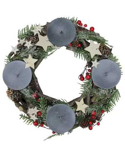 Northlight Frosted Pine Cones Berries & Stars Votive Christmas Candle Holder In Green