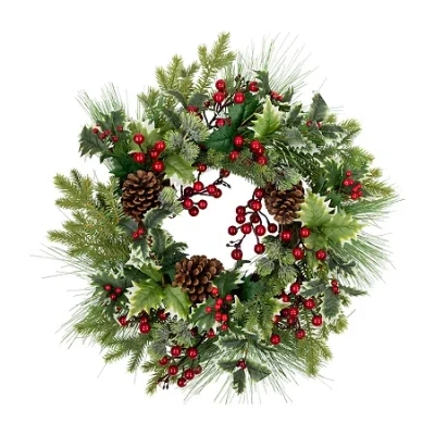 Northlight Frosted Thistle And Pine Wreath In Multi