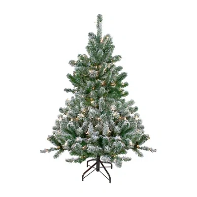 Northlight Full Natural Emerald Artificial Warm Clear Lights 4 1/2 Foot Flocked Christmas Tree In Green