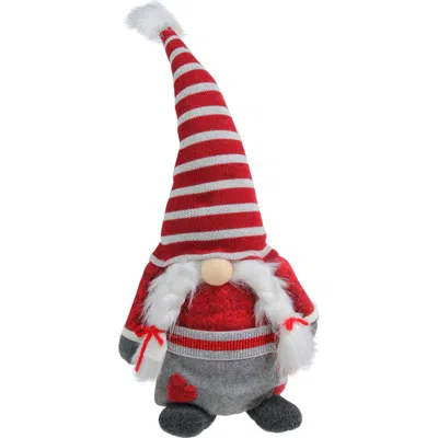 Northlight Girl Gnome With Pigtail Braids, Hearts And Striped Hat Christmas Figure In Red