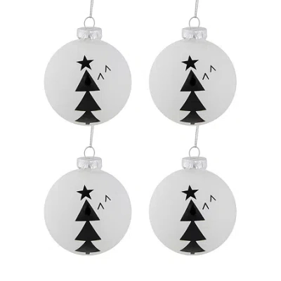 Northlight Glass Ball With Trees 4-pc. Christmas Ornament In White