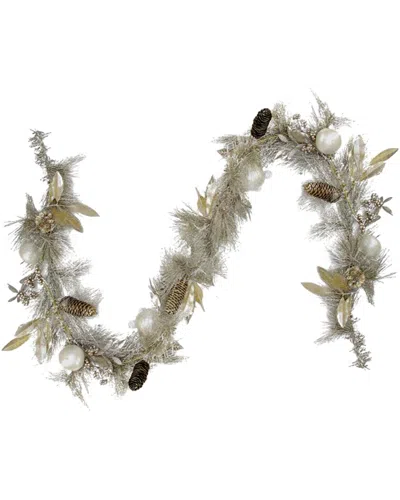Northlight Glitter Champagne Gold Pomegranate Apple Pine Cone & Berry Christmas Garland In Neutral
