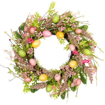 Northlight Glittered Eggs And Hibiscus Small Artificial Easter Twig Wreath In Multi