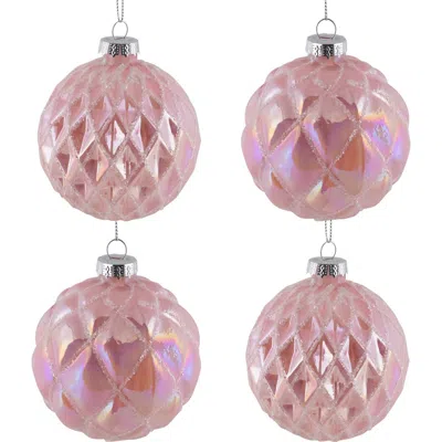 Northlight Glittered Geometric Iridescent Glass Ball Christmas Ornaments In Pink