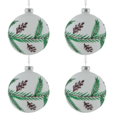 Northlight Glittered Glass Ball Christmas Ornaments With Pine Cones In Green