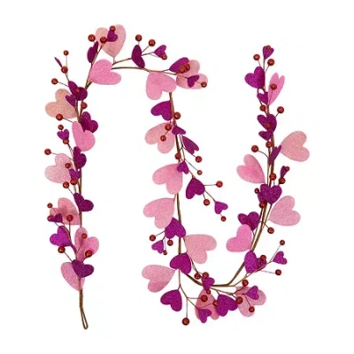 Northlight Glittered Hearts And Berries Valentines Day Indoor Garland In Pink