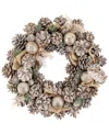 Northlight Glittered Pine And Burlap Bows Artificial Wreath In Brown