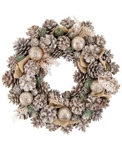 Northlight Glittered Pine And Burlap Bows Artificial Wreath In Brown