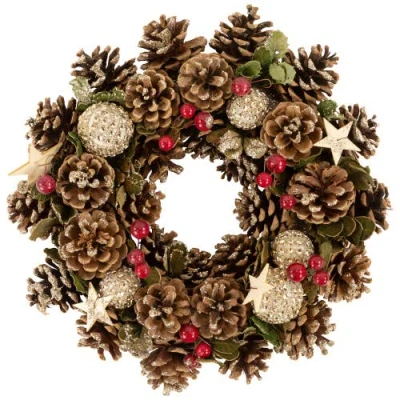 Northlight Glittered Pine Cone And Berry Artificial Christmas Wreath, 12-inch, Unlit In Brown