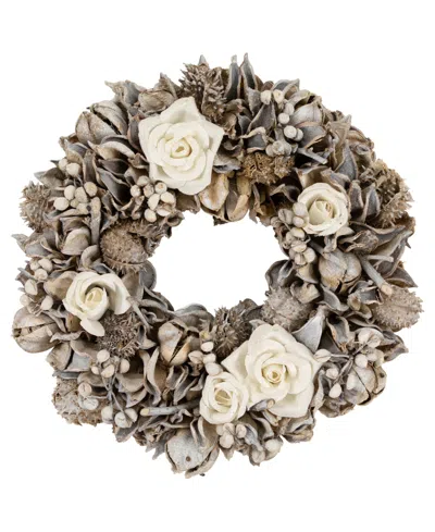 Northlight Glittered Winter Botanicals Artificial Wreath In White