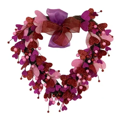 Northlight Glittering Hearts And Berries Wreath In Pink