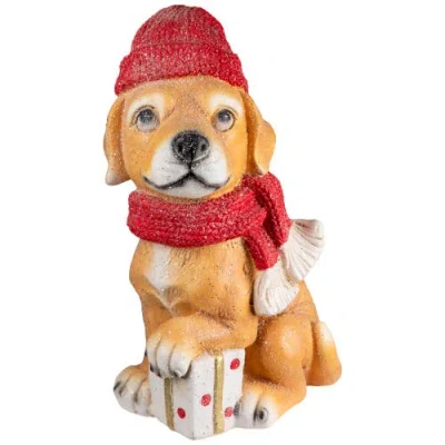 Northlight Glittery Dog With Gift Wearing Scarf And Hat Christmas Decoration In Multi