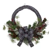Northlight Gray And Red Plaid Artificial With Red Berries 24-inch Unlit Wreath In Multi