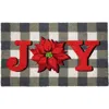 Northlight Gray And Red Poinsettia "joy" Christmas Natural Coir Outdoor Doormat 18" X 30" In Gray